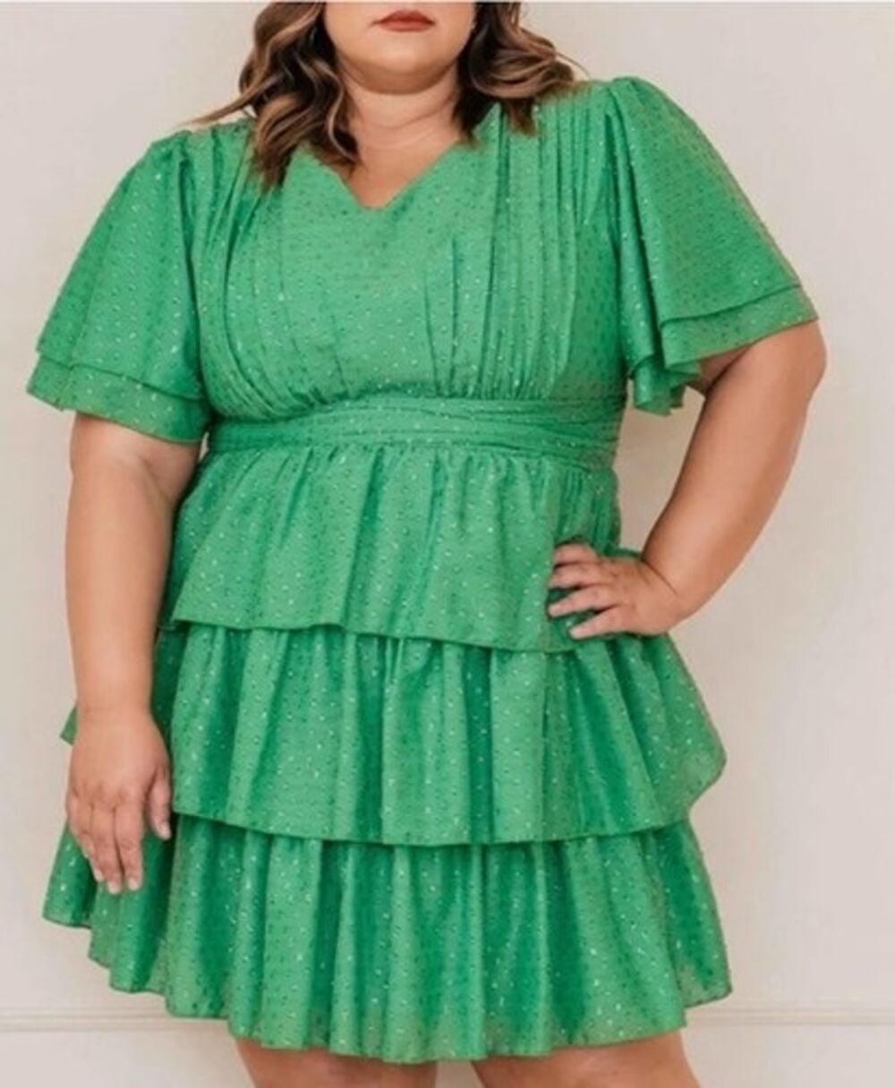 JessaKae Selena Tiered Ruffle Dress Women's Green Size 3X